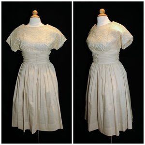 VTG  Ivory Lace & Cotton Party Formal Dress XS/S